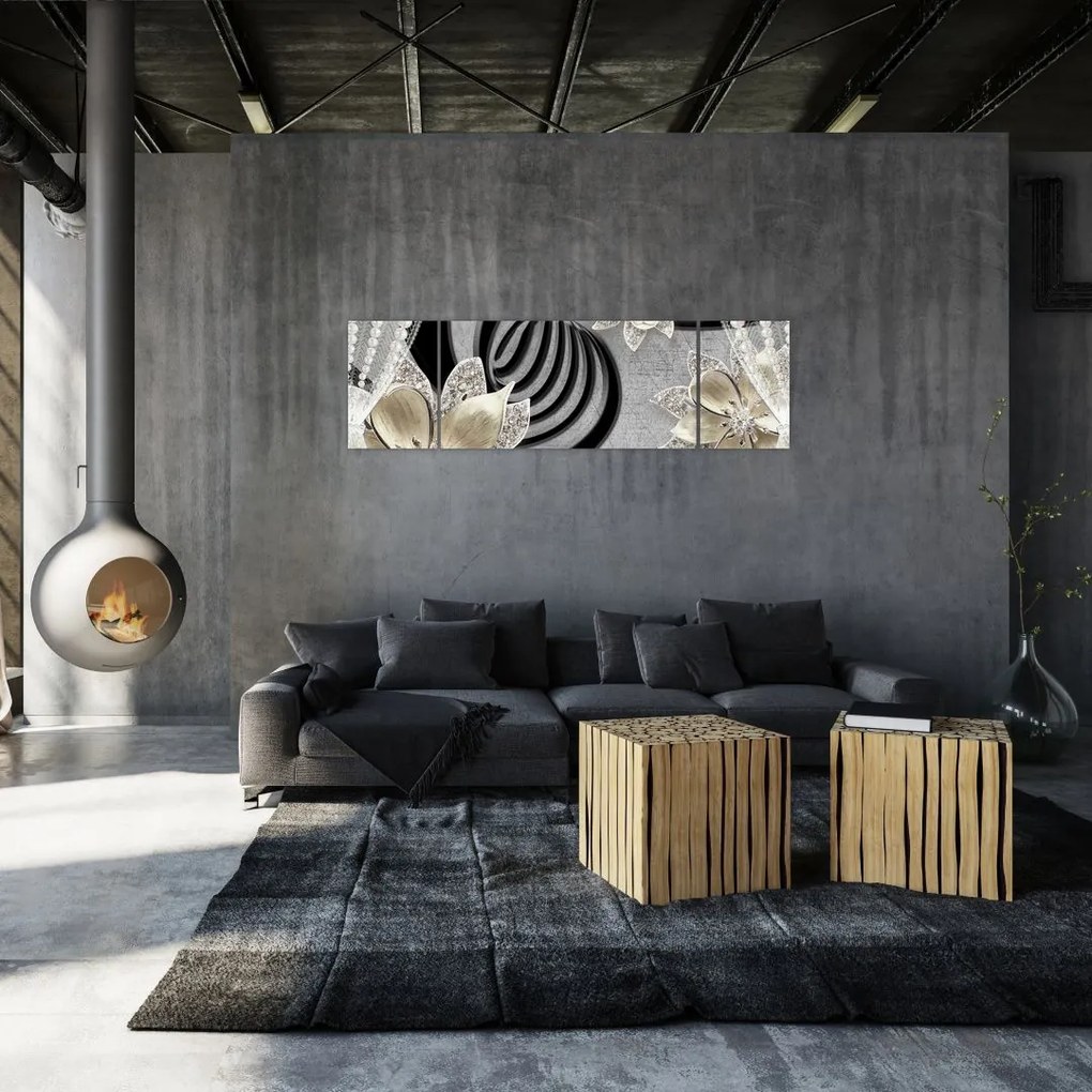 Obraz - 3D złote kwiaty (170x50 cm)