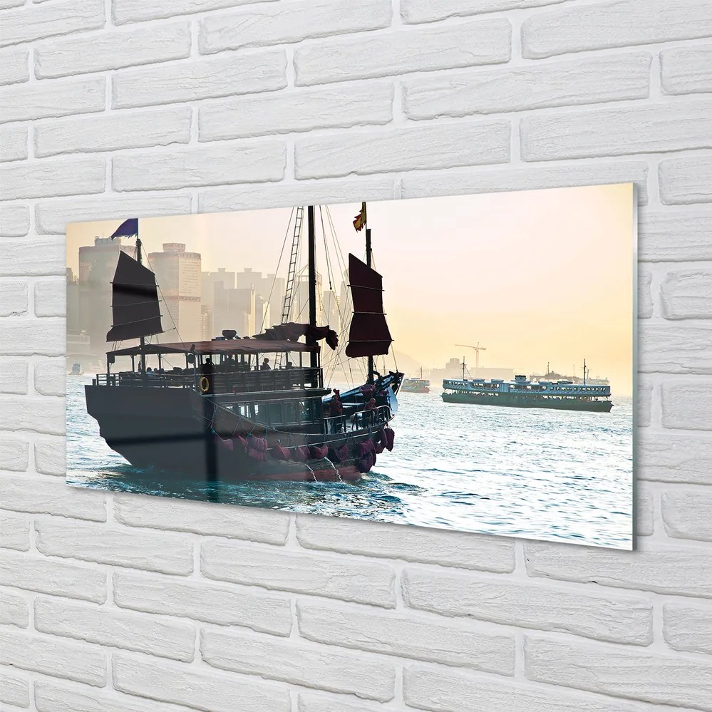 Szkło do Kuchni na Ścianę Statek u Wybrzeży Miasta