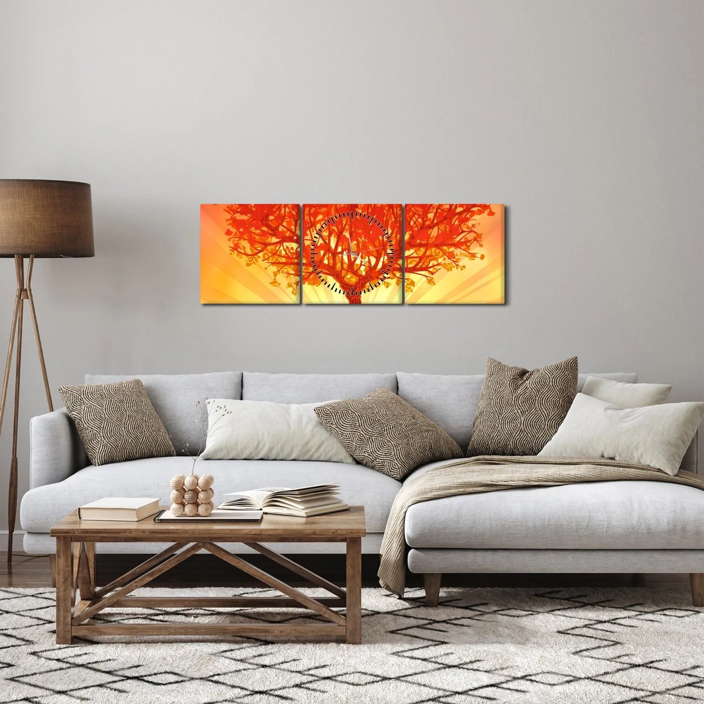 Obraz - Drzewo w słońcu (z zegarem) (90x30 cm)
