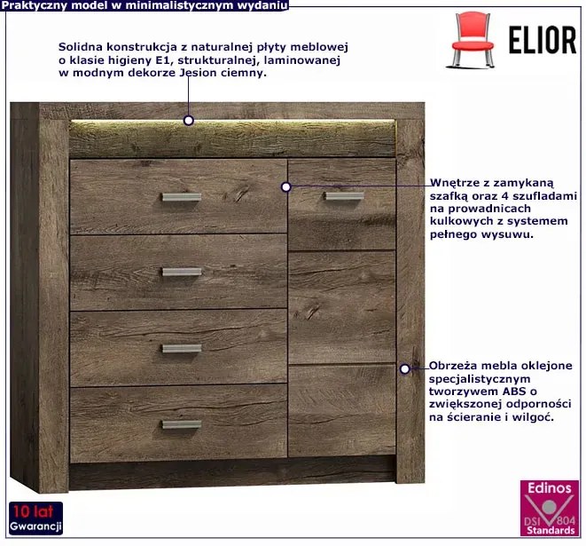 Komoda z szufladami jesion ciemny E4-S65