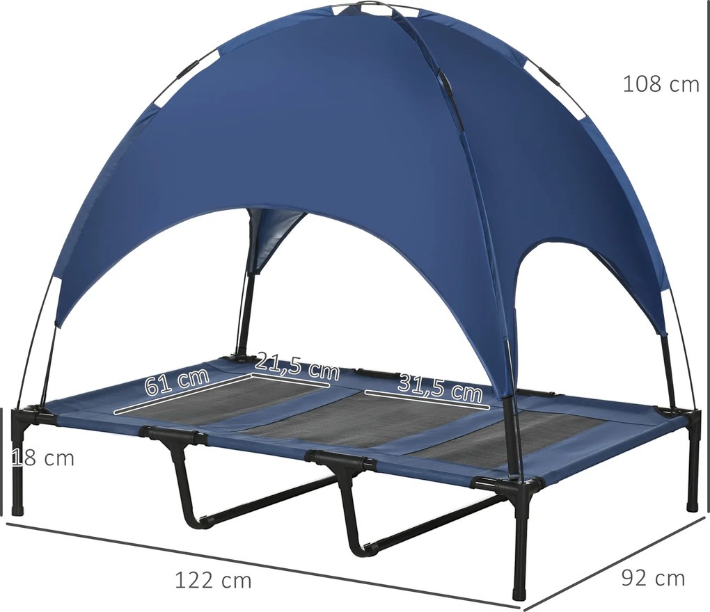 PawHut Łóżko dla psów z baldachimem Podwyższone miejsce do spania dla zwierząt Leżak na zewnątrz Ciemnoniebieski | Aosom PL