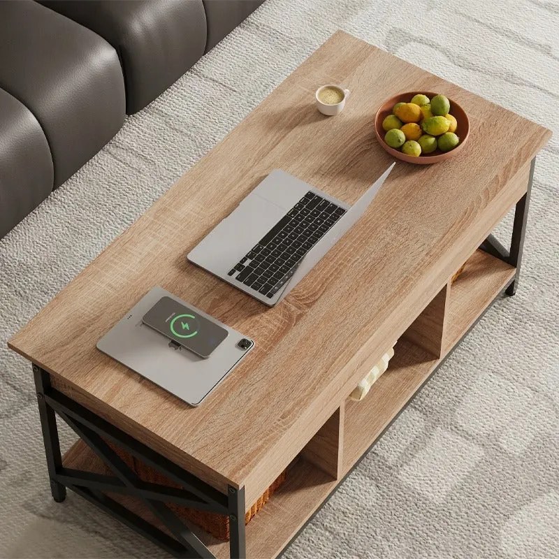 Ława stolik drewniany kawowy loft rozkładany podnoszony schowek brąz 100 cm