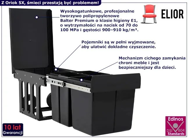Kuchenny kosz na śmieci cargo 48 L - Grex 5X