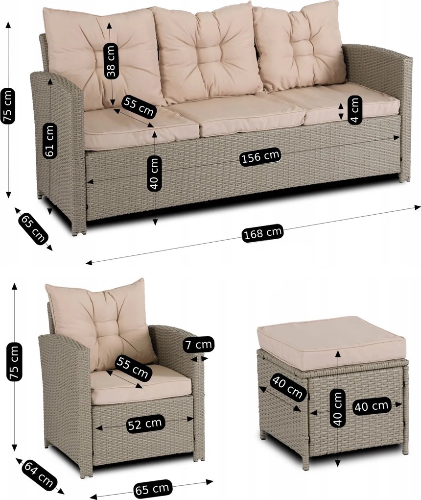 Zestaw mebli ogrodowych technorattan Colorado, beżowy