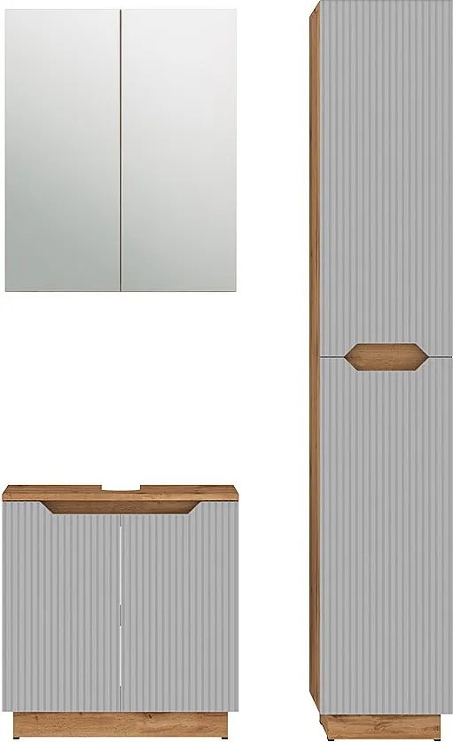 Zestaw mebli łazienkowych dąb/szary w paski 59.8x32x62.1 lotta