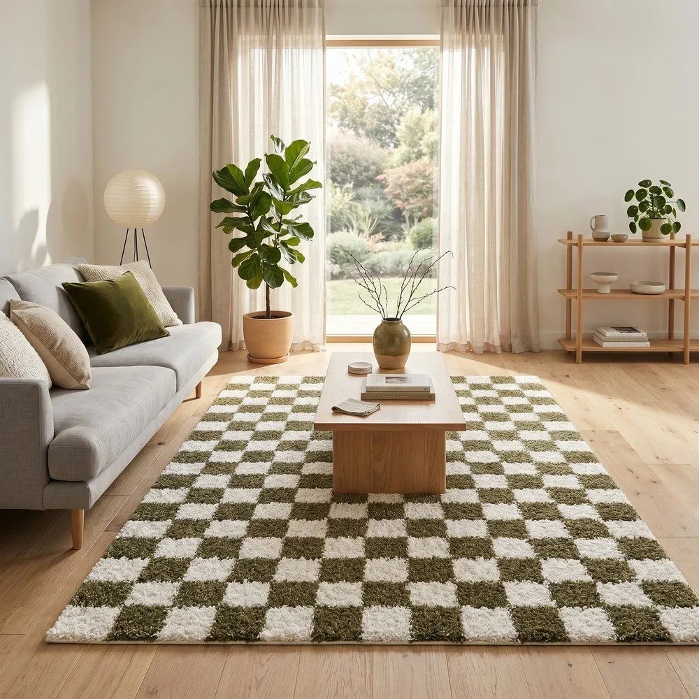 Ciemnozielony/kremowy dywan 120x170 cm Grida – ESTE