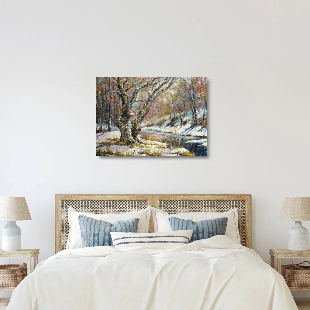 Obraz na szkle namalowanego zimowego krajobrazu (70x50 cm)