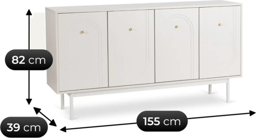 Czterodrzwiowa komoda glamour Marlen 155 cm, kolor kaszmir