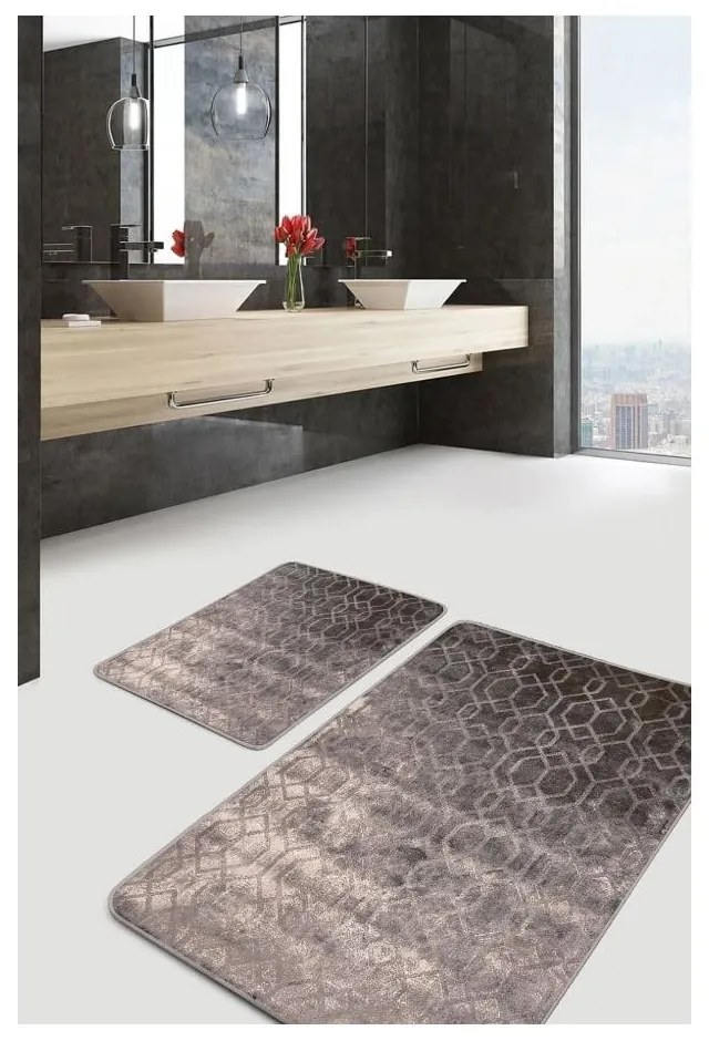 Szare aksamitne dywaniki łazienkowe zestaw 2 szt. 60x100 cm – Mila Home
