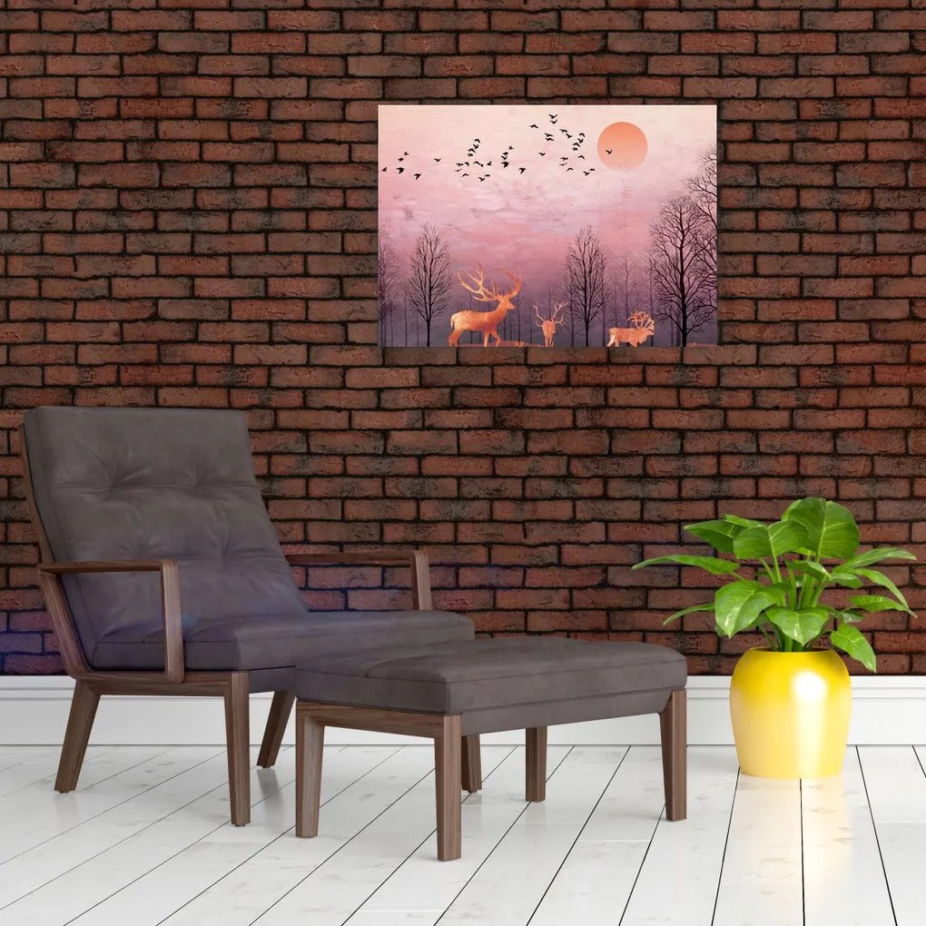 Zdjęcie - Jeleń w blasku zachodzącego słońca (70x50 cm)