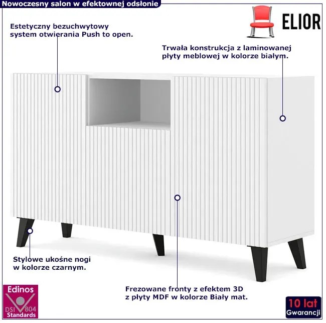 Biała trzydrzwiowa komoda z lamelami Imersin 5X