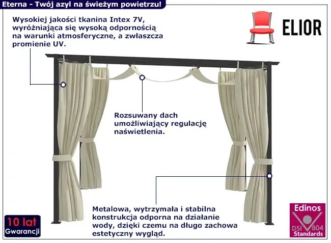 Kremowa altana ogrodowa z regulowanym dachem - Eterna