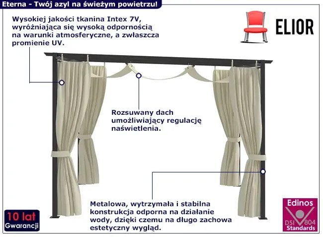 Kremowa altana ogrodowa z regulowanym dachem K0-F91