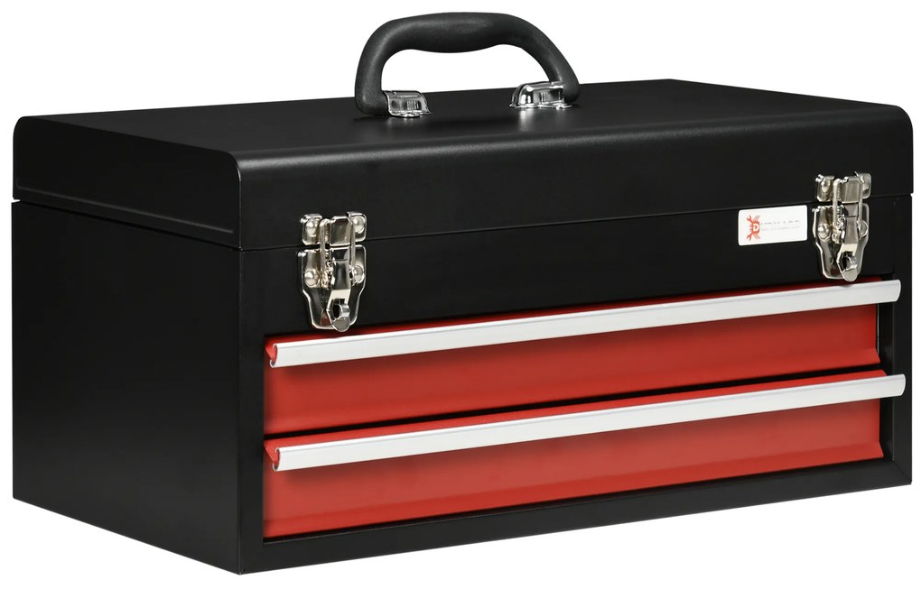 DURHAND Skrzynka Narzędziowa 2 Szuflady Zamek Stal Czarno Czerwona Przechowywanie Narzędzi 46x24x22cm | Aosom PL