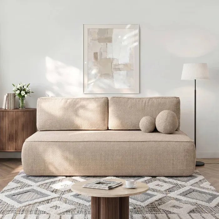 Sofa z Funkcją Spania ARVETO Beżowa Szenil Nowoczesna