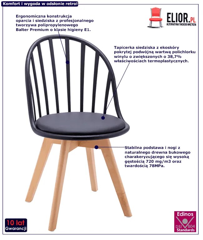 Czarne krzesło kuchenne patyczak w stylu retro modern B6-M05