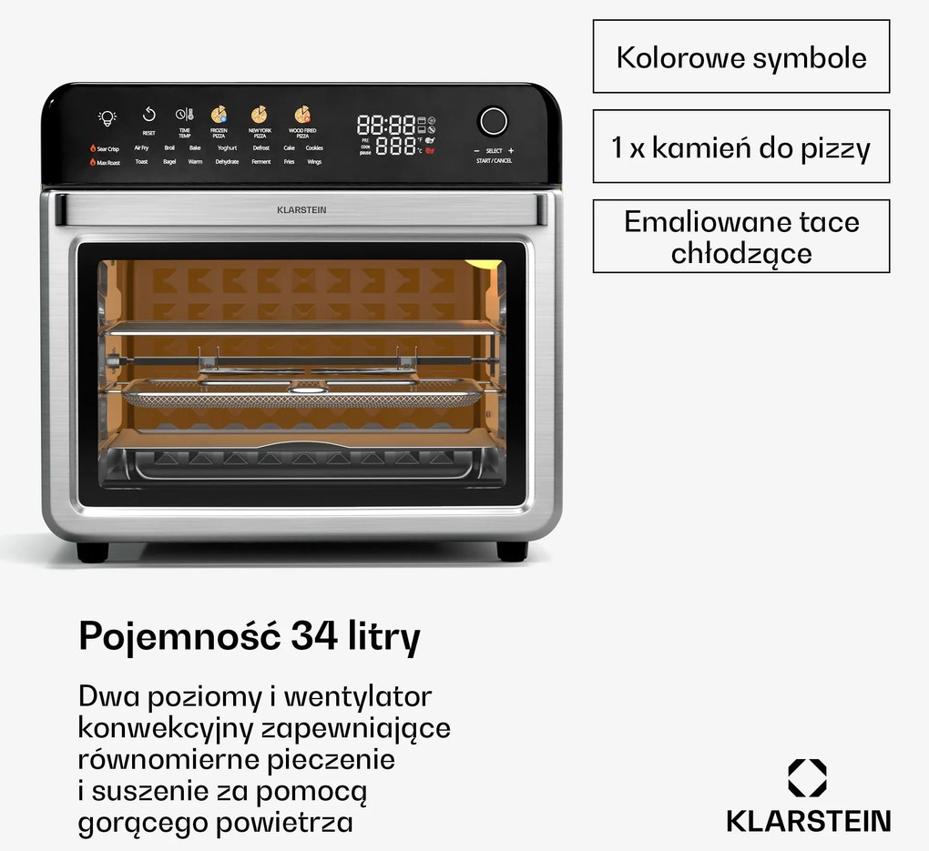 Klarstein AirGlaze 2000W 34L Piekarnik Elektryczny z Termoobiegiem Srebrna