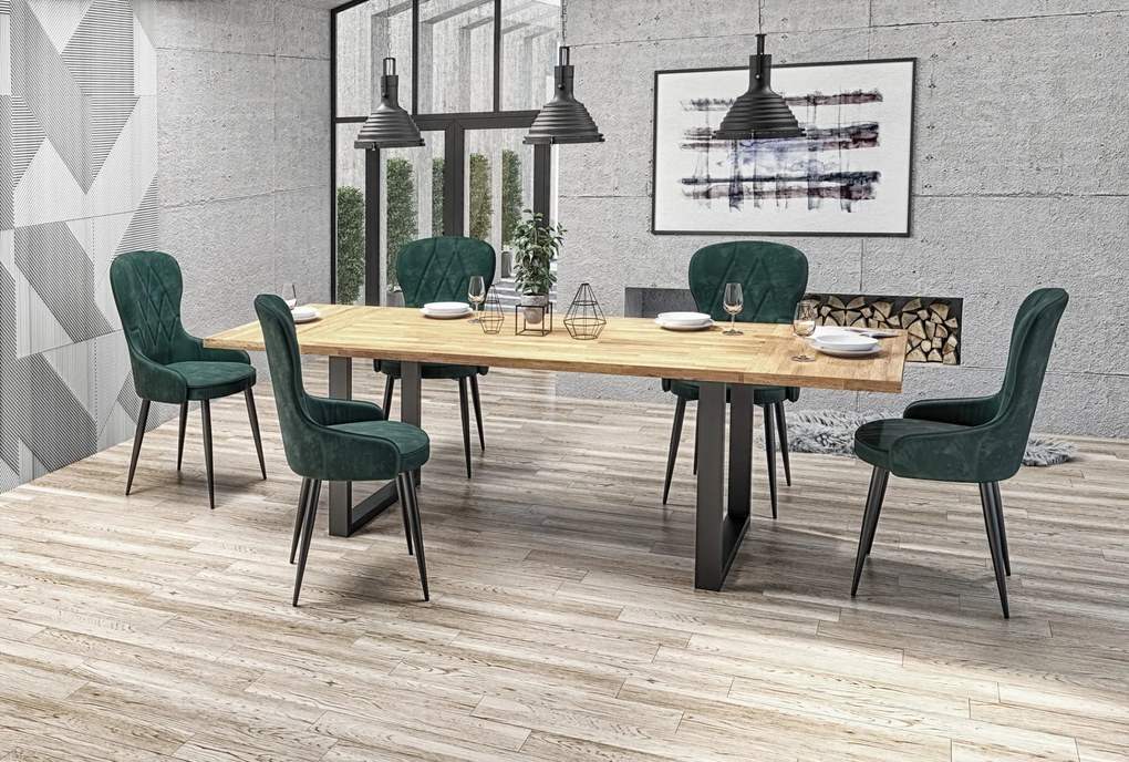 RADO 160x90 drewno lite dębowe, czarny, loftowy, rozkładany, prostokątny