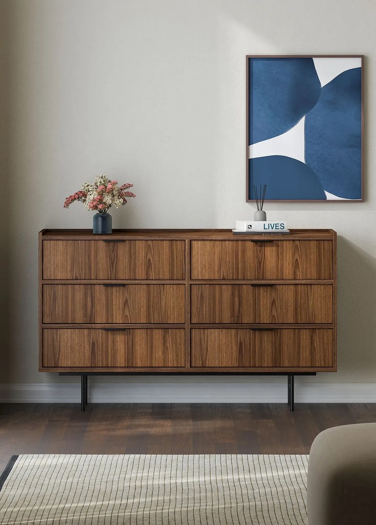 Komoda z 6 szufladami na nóżkach orzech warmia T9-G69