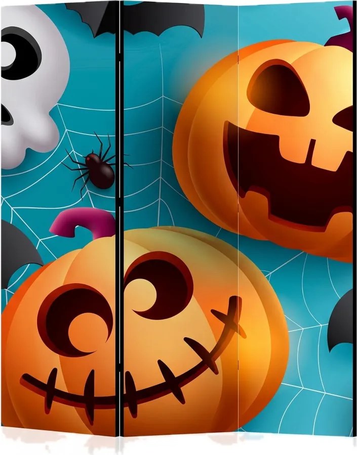 Parawan pokojowy 3-częściowy 135x172 Dwustronny dekoracyjny dziecięcy komiksowy Niebieski Wesoły Halloween