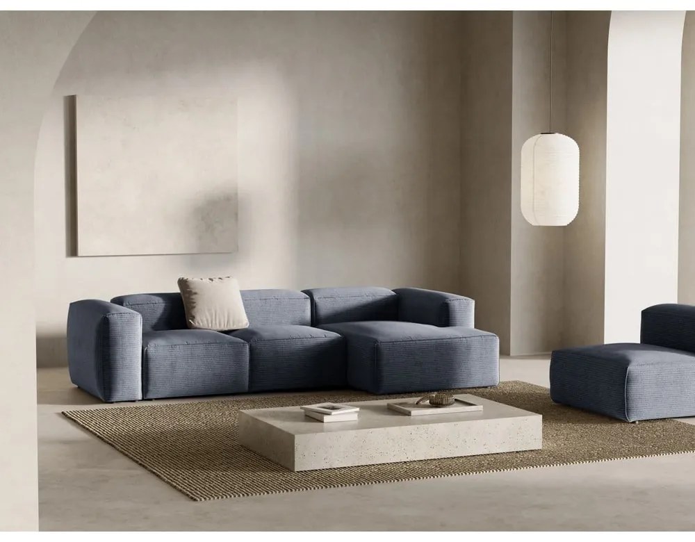 Szaroniebieski sztruksowy narożnik (prawostronny/z szezlongiem) Bergamo – Cosmopolitan Design