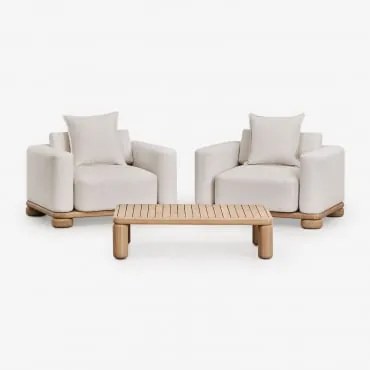 Zestaw Ogrodowy Z 2 Fotelami I Stolikiem Kawowym 115x70 Cm Z Drewna Akacjowego Ioanis Jasny Akacjowy Brąz - Sklum