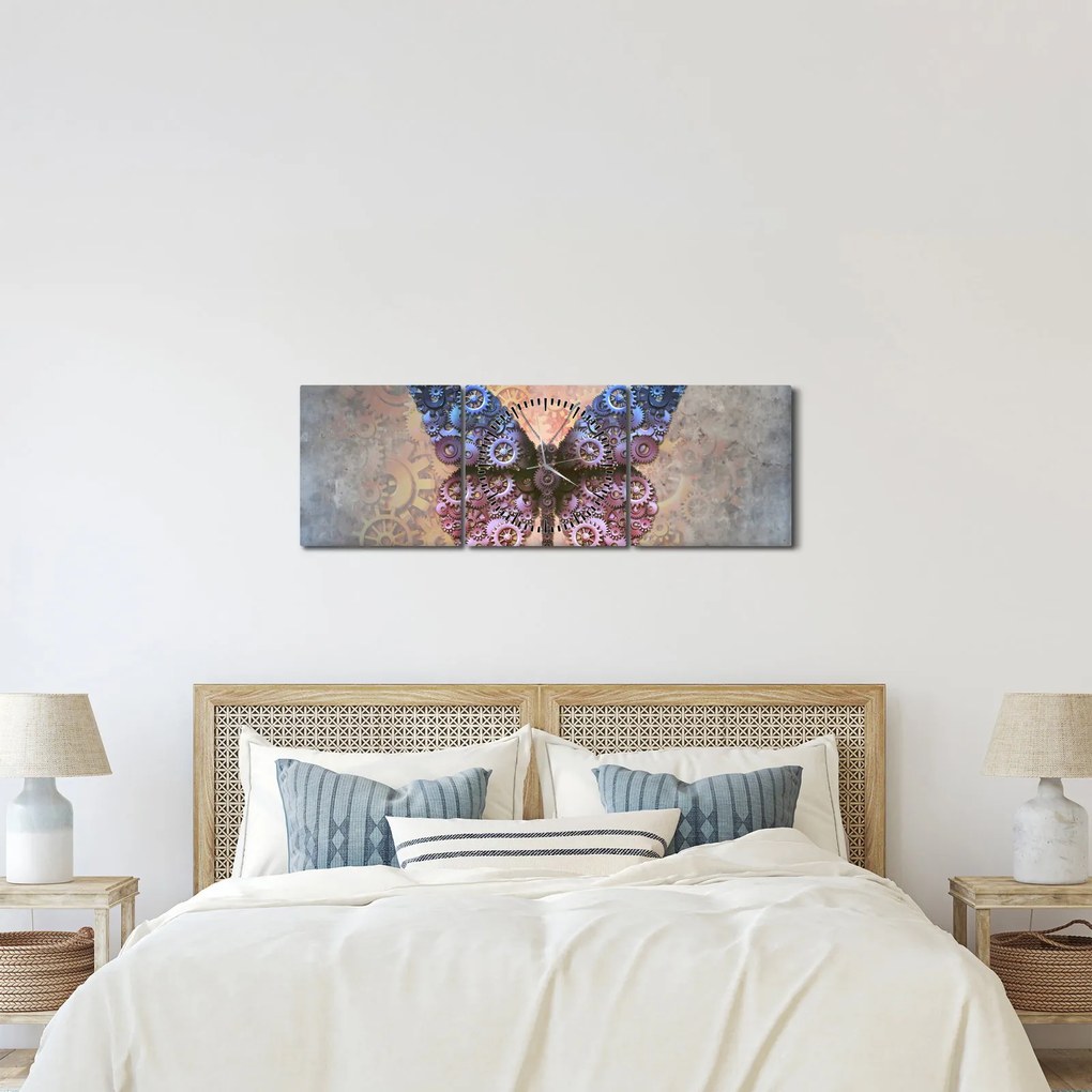 Obraz - Steampunk motyl (z zegarem) (90x30 cm)
