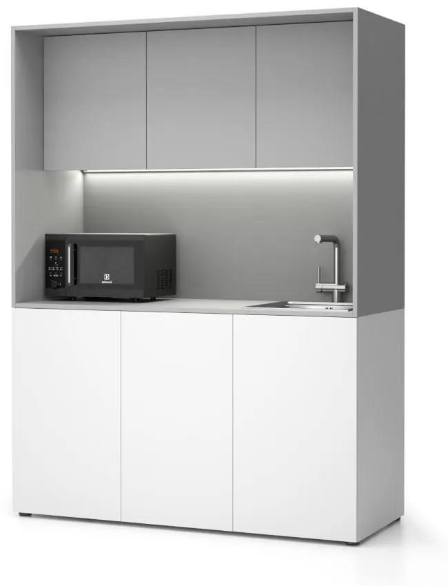 Kuchnia biurowa NIKA ze zlewem i kranem 1481 x 600 x 2000 mm, szary, prawe
