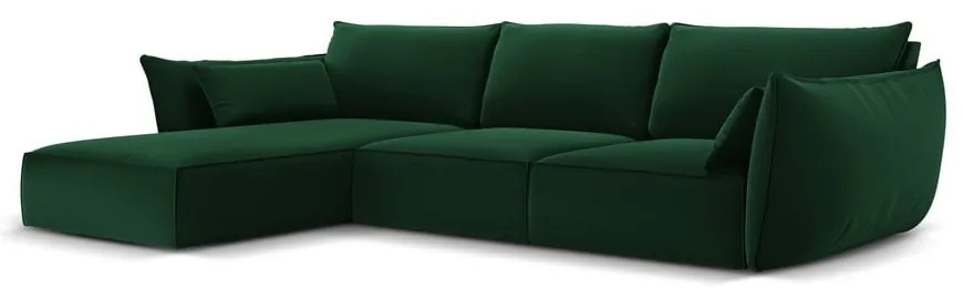Ciemnozielony aksamitny narożnik (lewostronny/z szezlongiem) Vanda – Mazzini Sofas