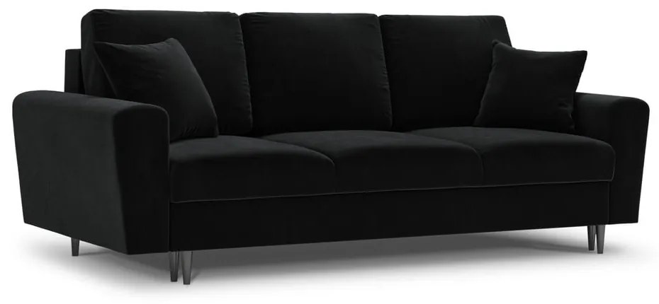 Czarna aksamitna rozkładana/ze schowkiem sofa 235 cm Kyoto – Cosmopolitan Design