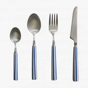 Zestaw Sztućców 16 Elementów Ze Stali Nierdzewnej I Ceramiki Ireli Niebieski Ken – Biały - Sklum