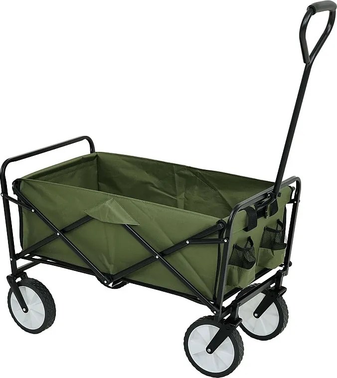 Składany wózek plażowy TYRS z plastikowymi kółkami maksymalny udźwig 120 kg w kolorze zielonym