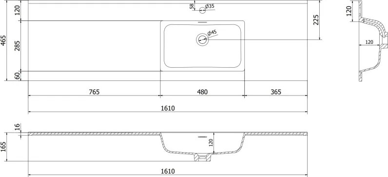 Mexen Otis umywalka wpuszczana w blat prawa 161 x 46,5 cm, czarna mat - 25181671P