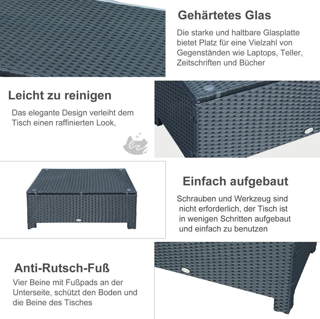 Outsunny Stolik Boczny Ogrodowy z Technorattanu Czarny Praktyczny Design 85x50x39cm | Aosom PL