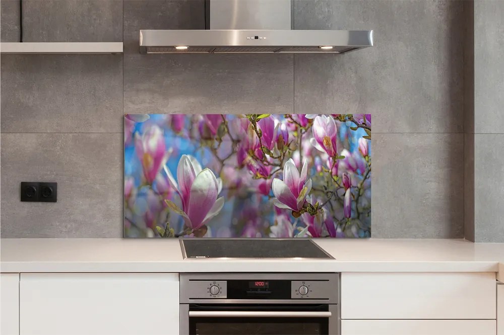 Szklany Panel Drzewa Magnolii w Rozkwicie