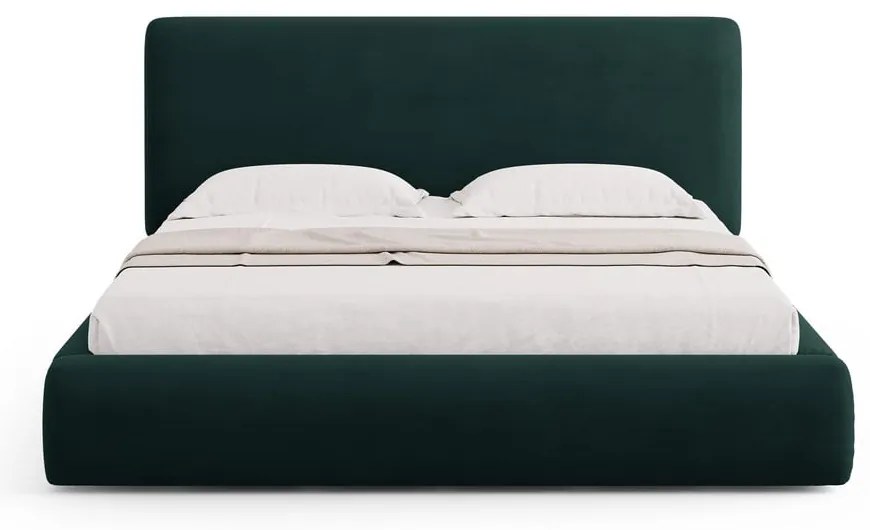 Ciemnozielone tapicerowane łóżko dwuosobowe ze schowkiem i stelażem 140x200 cm Colonel – Cosmopolitan Design