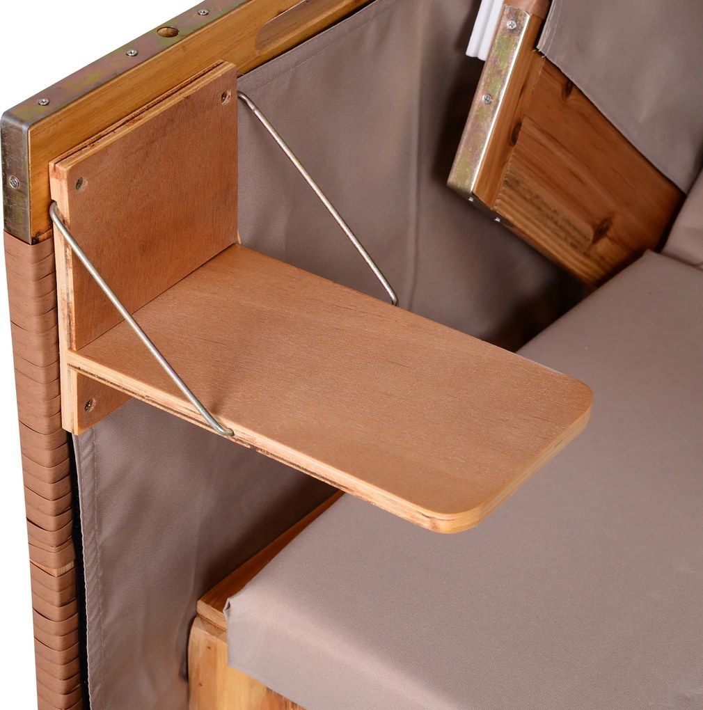 Outsunny Leżak 2-osobowy z daszkiem, uchwyty na napoje, PE-rattan, jasny brąz, 118x79x150cm | Aosom PL