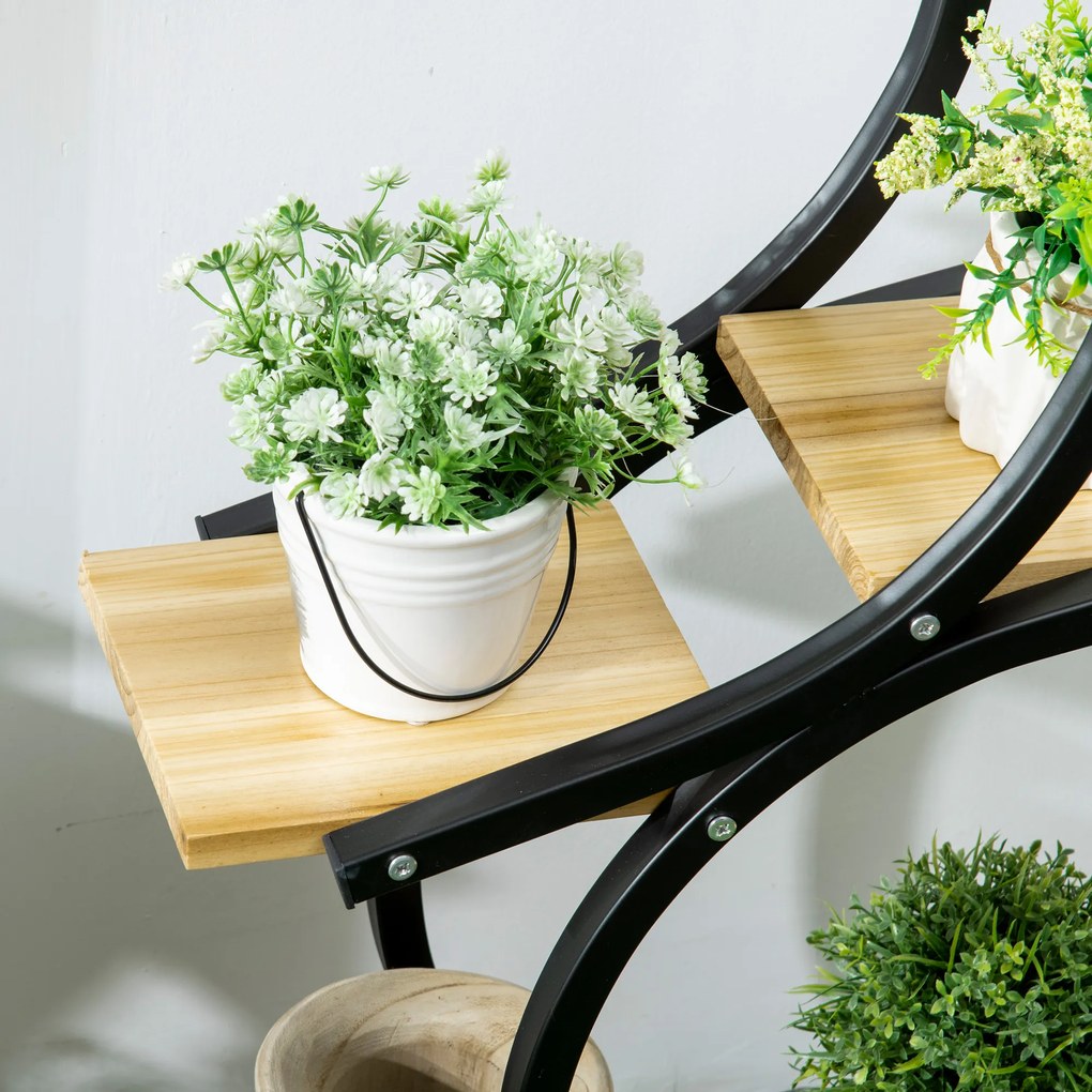 Outsunny Stojak na Rośliny z 4 Półkami Lite Drewno Odporny na Warunki Atmosferyczne Czarny Naturalny 46x25x91cm | Aosom PL