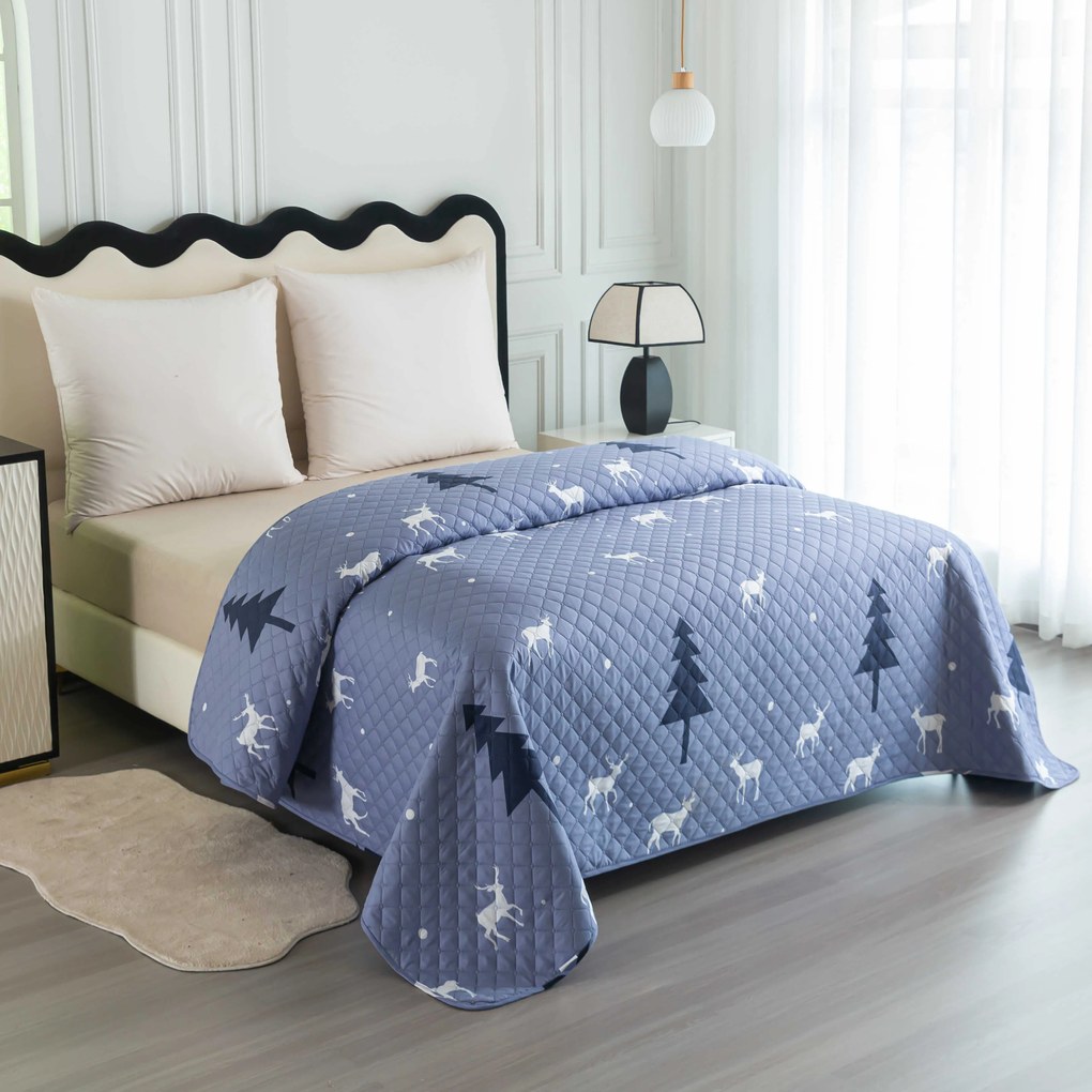 Narzuta na łóżko DEER AND TREE szaroniebieska Rozmiar: 220 x 240 cm