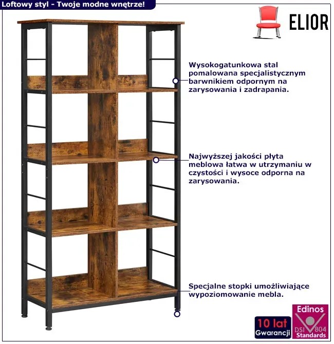 Duży metalowy regał na książki rustykalny brąz P7-B81