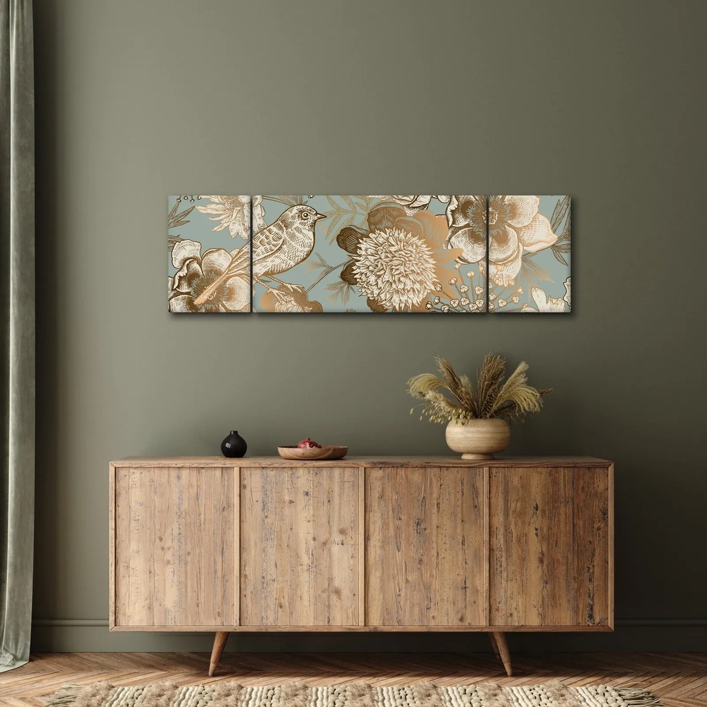 Obraz - Ogród z ptakiem (170x50 cm)