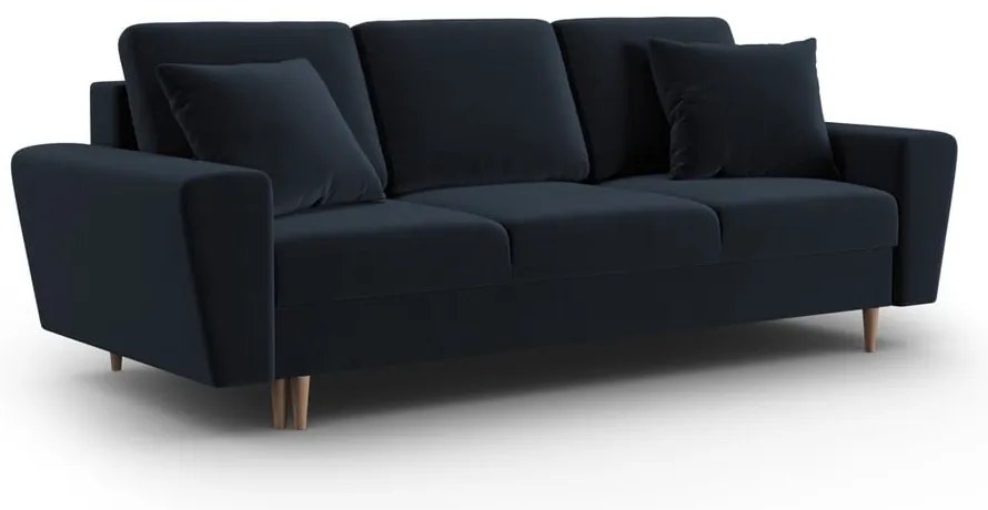 Ciemnoniebieska aksamitna rozkładana/ze schowkiem sofa 235 cm Kyoto – Cosmopolitan Design