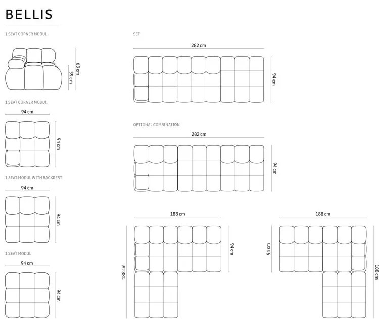 Jasnobrązowa aksamitna sofa modułowa 282 cm Bellis – Micadoni