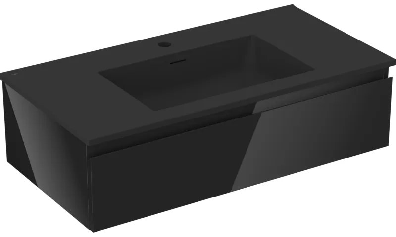 Mexen Orio szafka łazienkowa 90 cm z umywalką Otis, 1 szuflada, czarna połysk/czarna mat - 91A10-09023-1-BF70-W18M71
