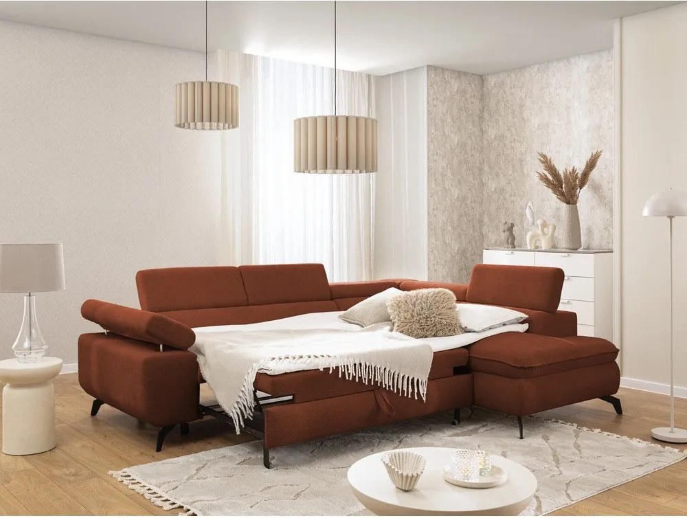 Narożnik z tkaniny szenilowej w kolorze terakoty (prawostronny/w kształcie litery L) Marbeya – Ropez