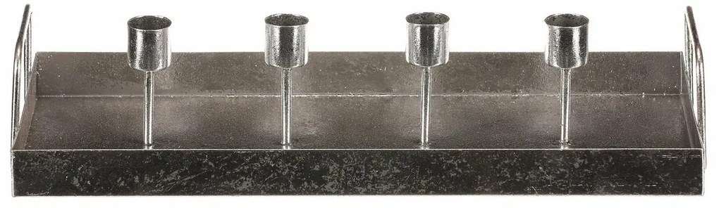 Metalowy świecznik na 4 stożkowe świece,prostokątny, srebrny