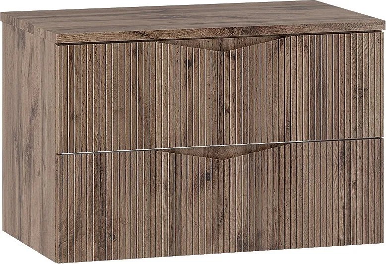 Zestaw do Łazienki 80cm Szafka z Blatem Ryflowane Fornty Dąb Wotan Cleo