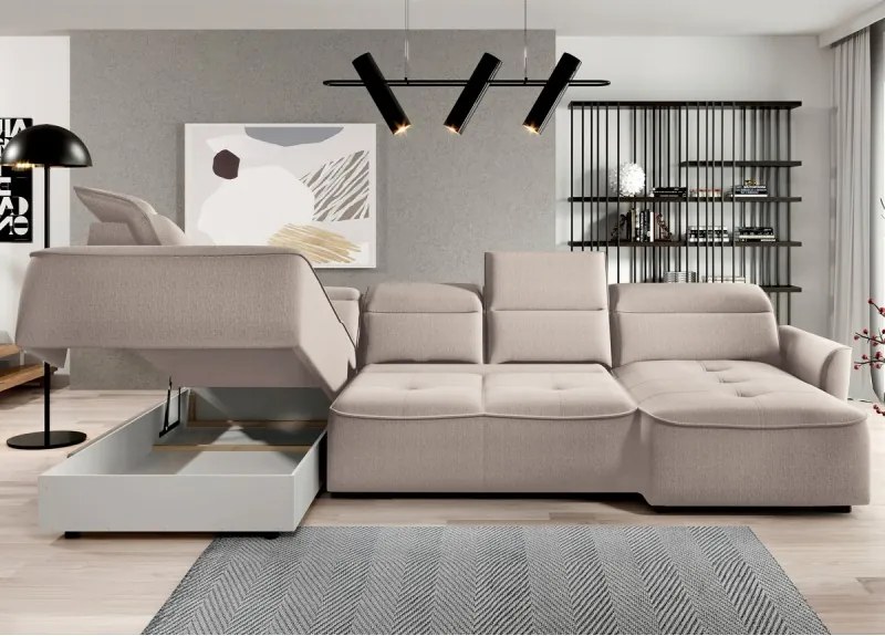 Narożnik MURILLO XL z elektryczną regulacją siedziska Lewostronny w tkaninie VOUGE 02 WERSAL