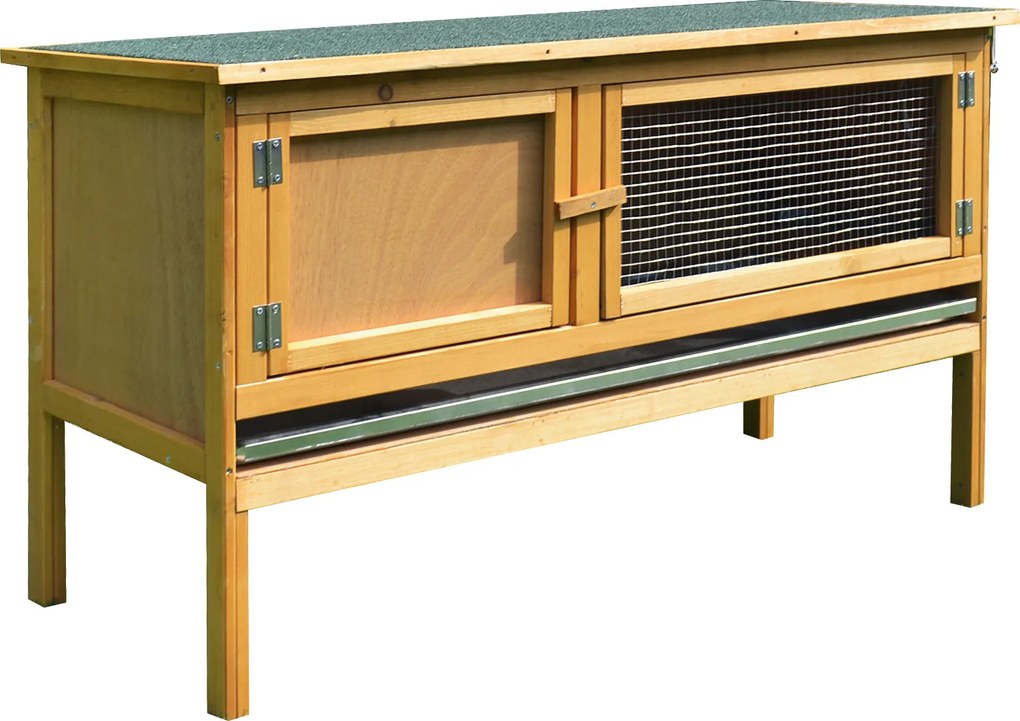 PawHut Domek dla królików z drewna z otwieranym dachem, 2 drzwiami, wysuwaną podstawą, 115x44,3x65 cm Jasnożółty | Aosom PL