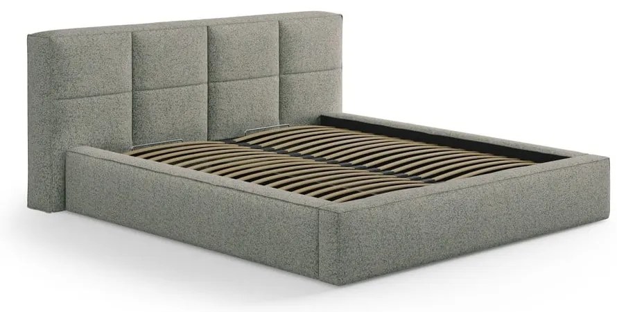 Zielone tapicerowane łóżko dwuosobowe ze schowkiem i stelażem 140x200 cm Simon – Micadoni